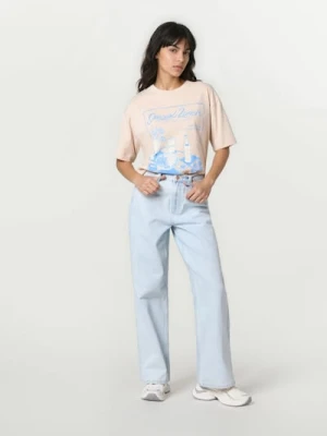 Sinsay - Jeansy wide leg z efektem sprania - niebieski