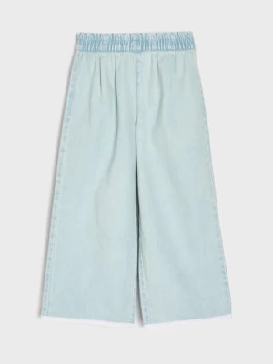 Sinsay - Jeansy wide leg z efektem sprania - niebieski