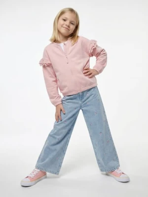 Sinsay - Jeansy wide leg z efektem sprania - niebieski