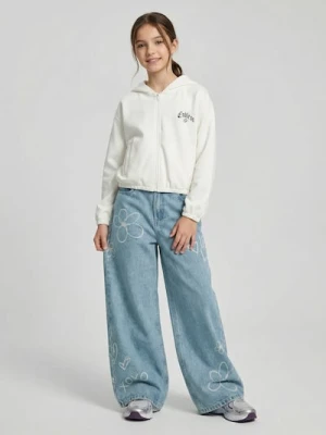 Sinsay - Jeansy wide leg z efektem sprania - niebieski