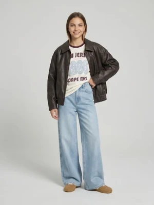 Sinsay - Jeansy wide leg z efektem sprania - niebieski