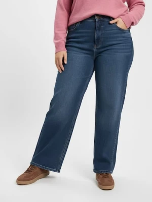 Sinsay - Jeansy wide leg z efektem sprania Plus size - granatowy