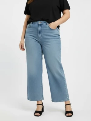 Sinsay - Jeansy wide leg z efektem sprania Plus size - niebieski