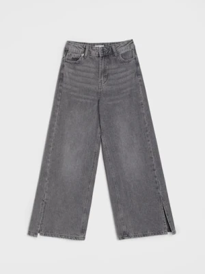 Sinsay - Jeansy wide leg z efektem sprania - szary