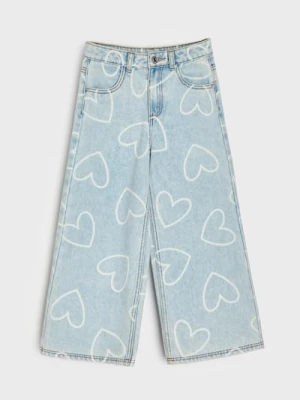 Sinsay - Jeansy wide leg z efektem sprania - szary