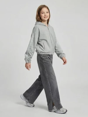 Sinsay - Jeansy wide leg z efektem sprania - szary