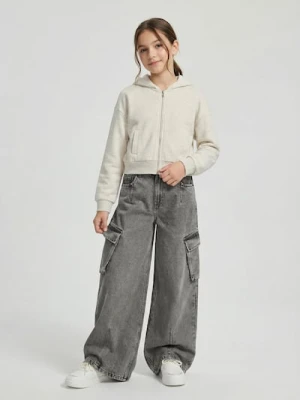 Sinsay - Jeansy wide leg z efektem sprania - szary