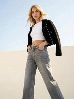 Sinsay - Jeansy wide leg z efektem sprania - szary