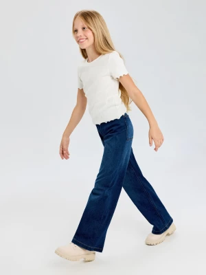 Sinsay - Jeansy wide leg z efektem sprania z domieszką wiskozy - granatowy