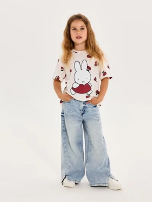 Sinsay - Jeansy wide leg z haftami z tyłu z domieszką wiskozy - niebieski