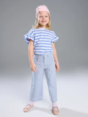 Sinsay - Jeansy wide leg z haftem - niebieski