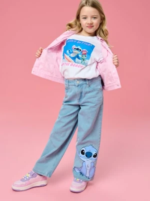 Sinsay - Jeansy wide leg z nadrukiem Lilo & Stitch - niebieski