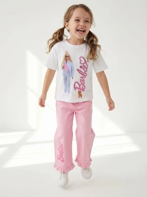 Sinsay - Jeansy wide leg z napisem Barbie - różowy