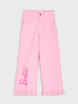 Sinsay - Jeansy wide leg z napisem Barbie - różowy