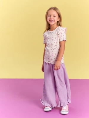 Sinsay - Jeansy wide leg z ozdobną falbanką - fioletowy