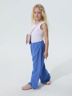 Sinsay - Jeansy wide leg z ozdobną falbanką - niebieski