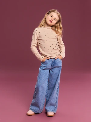 Sinsay - Jeansy wide leg z ozdobnym haftem - niebieski