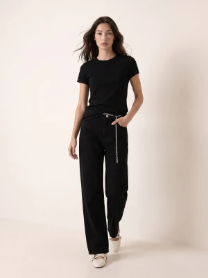 Sinsay - Jeansy wide leg z ozdobnym łańcuszkiem - czarny