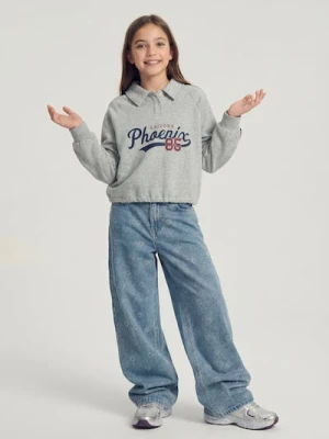 Sinsay - Jeansy wide leg z ozdobnymi dżetami - niebieski