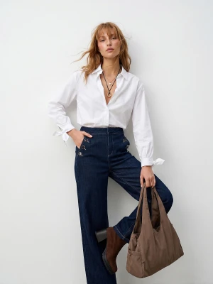 Sinsay - Jeansy wide leg z ozdobnymi guzikami - niebieski
