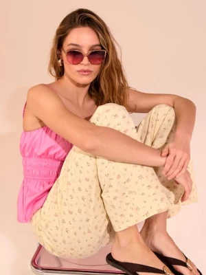 Sinsay - Jeansy wide leg z paskiem - kremowy