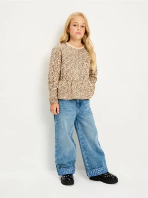 Sinsay - Jeansy wide leg z podwijaną nogawką - niebieski