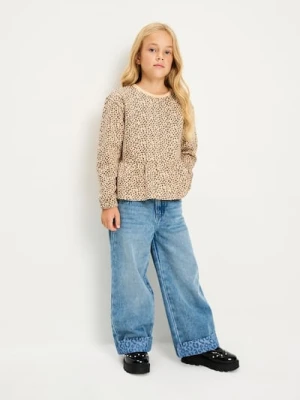 Sinsay - Jeansy wide leg z podwijaną nogawką - niebieski