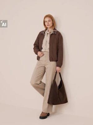 Sinsay - Jeansy wide leg z przeszyciami - brązowy