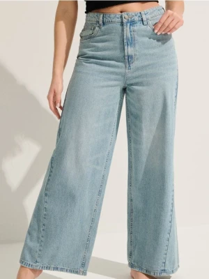 Sinsay - Jeansy wide leg z przeszyciami - turkusowy