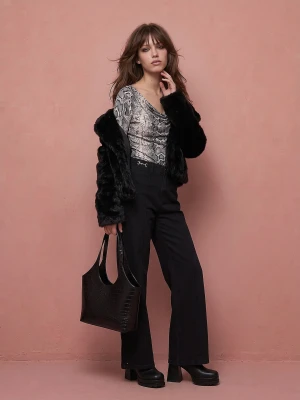 Sinsay - Jeansy wide leg z wysokim stanem - czarny
