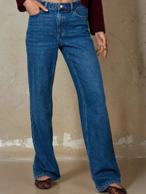 Sinsay - Jeansy wide leg z wysokim stanem - granatowy
