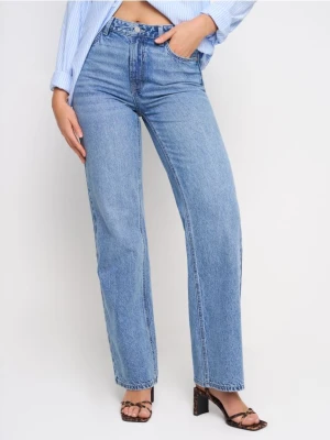 Sinsay - Jeansy wide leg z wysokim stanem - niebieski