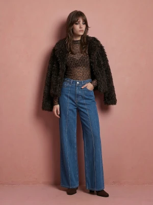 Sinsay - Jeansy wide leg z wysokim stanem - niebieski