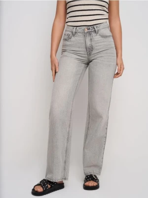 Sinsay - Jeansy wide leg z wysokim stanem - szary
