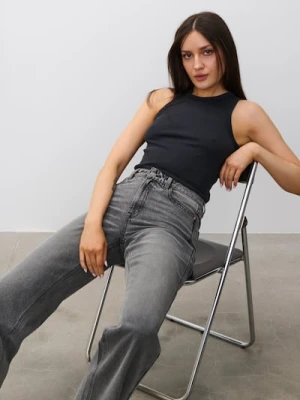 Sinsay - Jeansy wide leg z wysokim stanem - szary