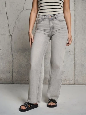 Sinsay - Jeansy wide leg z wysokim stanem - szary