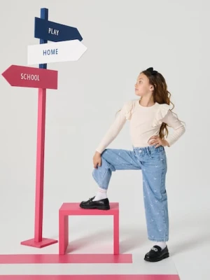 Sinsay - Jeansy wide leg ze wzorkiem - niebieski