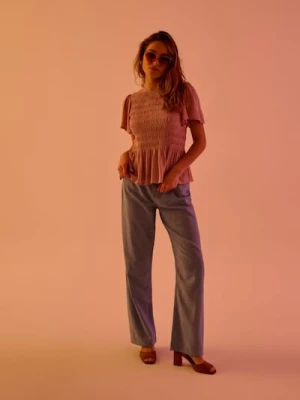 Sinsay - Jeansy wide straight z domieszką lnu - niebieski