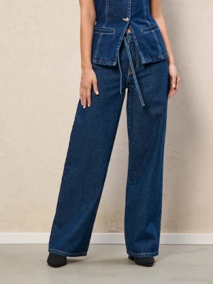 Sinsay - Jeansy z paskiem - granatowy