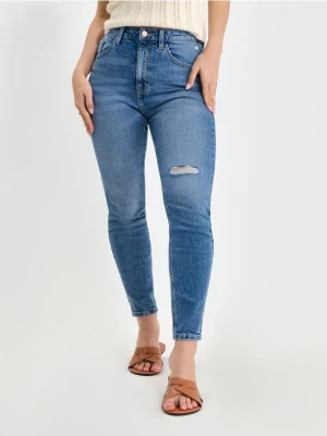 Sinsay - Jeansy z przetarciami Skinny fit - granatowy