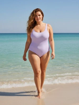 Sinsay - Jednoczęściowy prążkowany kostium kąpielowy - fioletowy