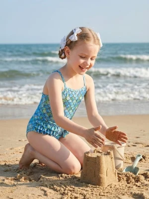 Sinsay - Jednoczęściowy strój kąpielowy z falbanami - niebieski