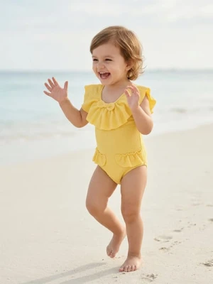 Sinsay - Jednoczęściowy strój kąpielowy z falbanami - żółty