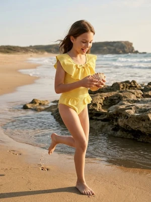 Sinsay - Jednoczęściowy strój kąpielowy z falbanami - żółty