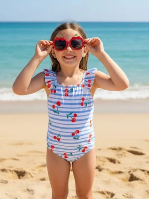 Sinsay - Jednoczęściowy strój kąpielowy z motywem wiśni - niebieski