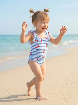 Sinsay - Jednoczęściowy strój kąpielowy z motywem wiśni - niebieski