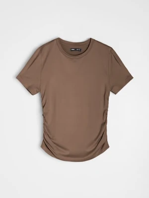 Sinsay - Jednolita bluzka z krótkim rękawem - brązowy