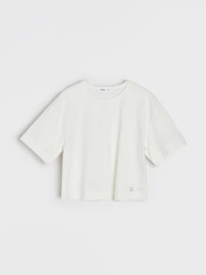 Sinsay - Jednolita koszulka z krókim rękawem Active - kremowy