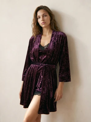 Sinsay - Jednolity szlafrok kimono - bordowy