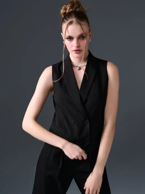 Sinsay - Kamizelka garniturowa dwurzędowa - czarny